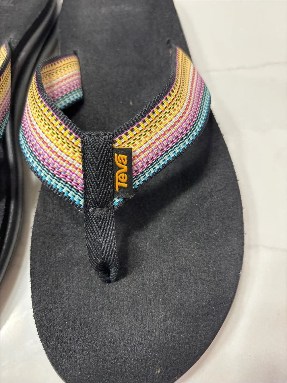 Teva Women's Black Sandals with Multicolor Striped Webbing
